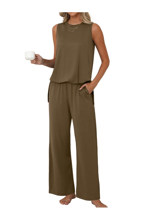 Lounge Sets for Women Knit Loose Tank Top Wide Leg Pants Soft Comfy Pajamas Set 2-Piece Outfits