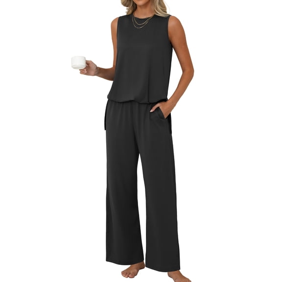 MINTREUS Lounge Sets for Women Knit Loose Tank Top Wide Leg Pants Soft Comfy Pajamas Set 2-Piece Outfits