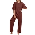 thumbnail image 1 of MINTREUS Lounge Sets for Women Knit Short Sleeve Tops and Long Pants Soft Comfy Pajamas Set Oversized 2 Piece Outfits S-4X, 1 of 8