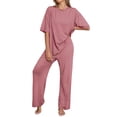 thumbnail image 1 of MINTREUS Lounge Sets for Women Knit Short Sleeve Tops and Long Pants Soft Comfy Pajamas Set Oversized 2 Piece Outfits S-4X, 1 of 8