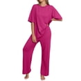 thumbnail image 1 of MINTREUS Lounge Sets for Women Knit Short Sleeve Tops and Long Pants Soft Comfy Pajamas Set Oversized 2 Piece Outfits S-4X, 1 of 8