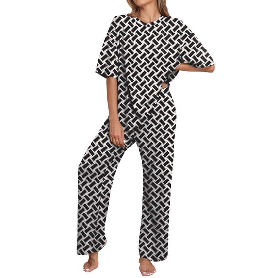 MINTREUS Lounge Sets for Women Knit Short Sleeve Tops and Long Pants Soft Comfy Pajamas Set Oversized 2 Piece Outfits S-2X