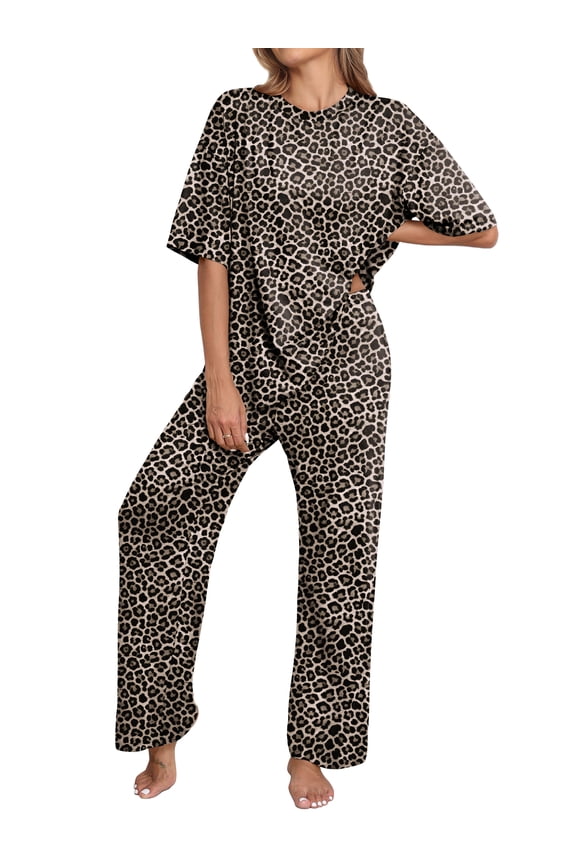 Lounge Sets for Women Knit Short Sleeve Tops and Long Pants Soft Comfy Pajamas Set Oversized 2 Piece Outfits S-2X