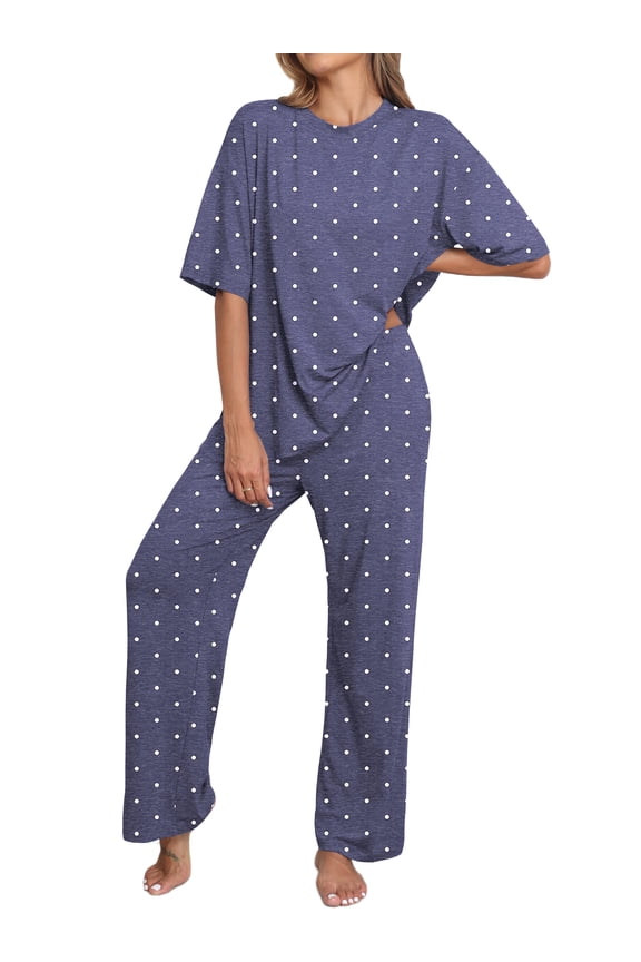 Lounge Sets for Women Knit Short Sleeve Tops and Long Pants Soft Comfy Pajamas Set Oversized 2 Piece Outfits S-4X