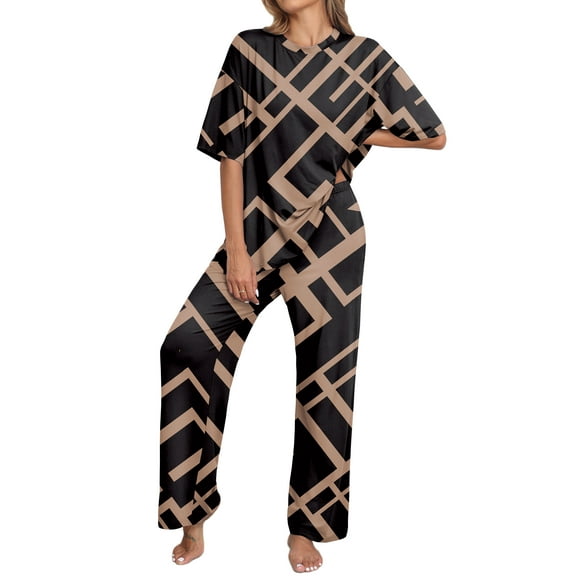 MINTREUS Lounge Sets for Women Knit Short Sleeve Tops and Long Pants Soft Comfy Pajamas Set Oversized 2 Piece Outfits S-4X