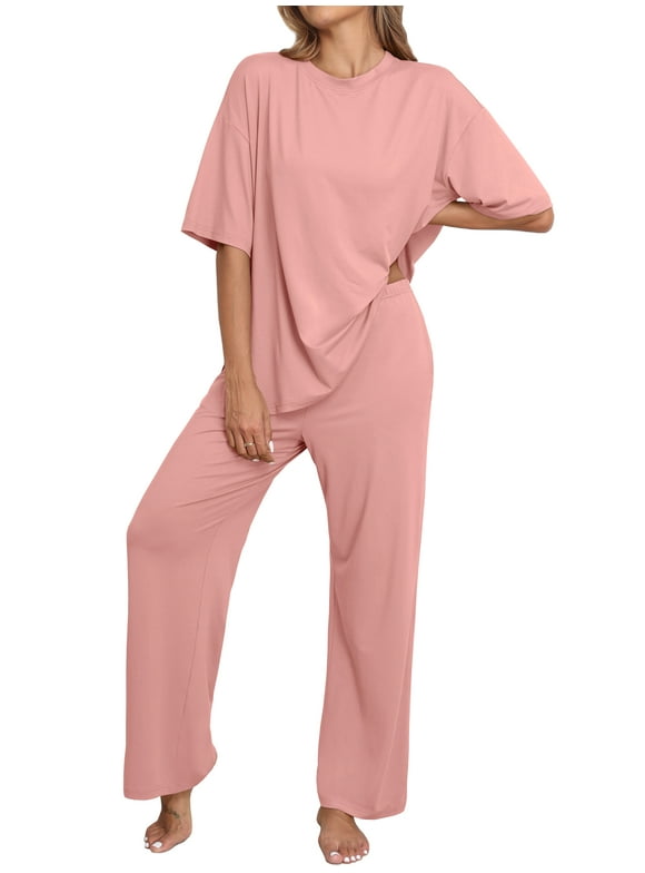 Valentine's Day Lounge Sets for Women Knit Short Sleeve Tops and Long Pants Soft Comfy Pajamas Set Oversized 2 Piece Outfits S-4X