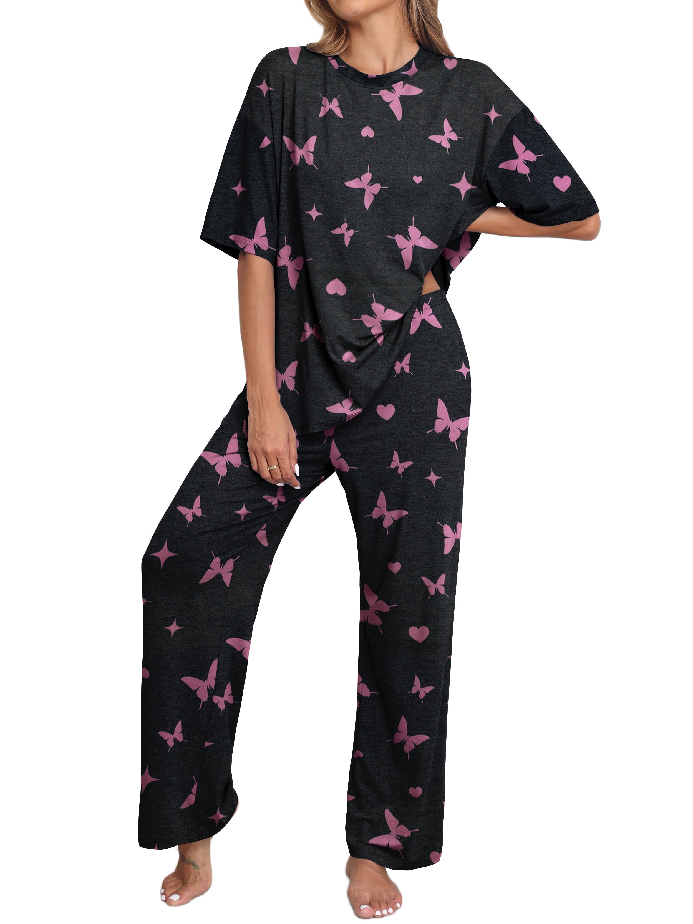 MINTREUS Lounge Sets for Women Knit Short Sleeve Tops and Long Pants ...