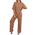 thumbnail image 1 of MINTREUS Lounge Sets for Women Knit Short Sleeve Tops and Long Pants Soft Comfy Pajamas Set Oversized 2 Piece Outfits S-2X, 1 of 8