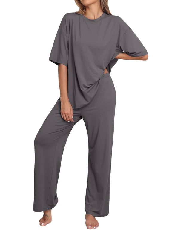 Lounge Sets for Women Knit Short Sleeve Tops and Long Pants Soft Comfy Pajamas Set Oversized 2 Piece Outfits S-4X