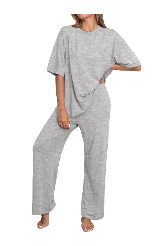 Lounge Sets for Women Knit Short Sleeve Tops and Long Pants Soft Comfy Pajamas Set Oversized 2 Piece Outfits S-4X