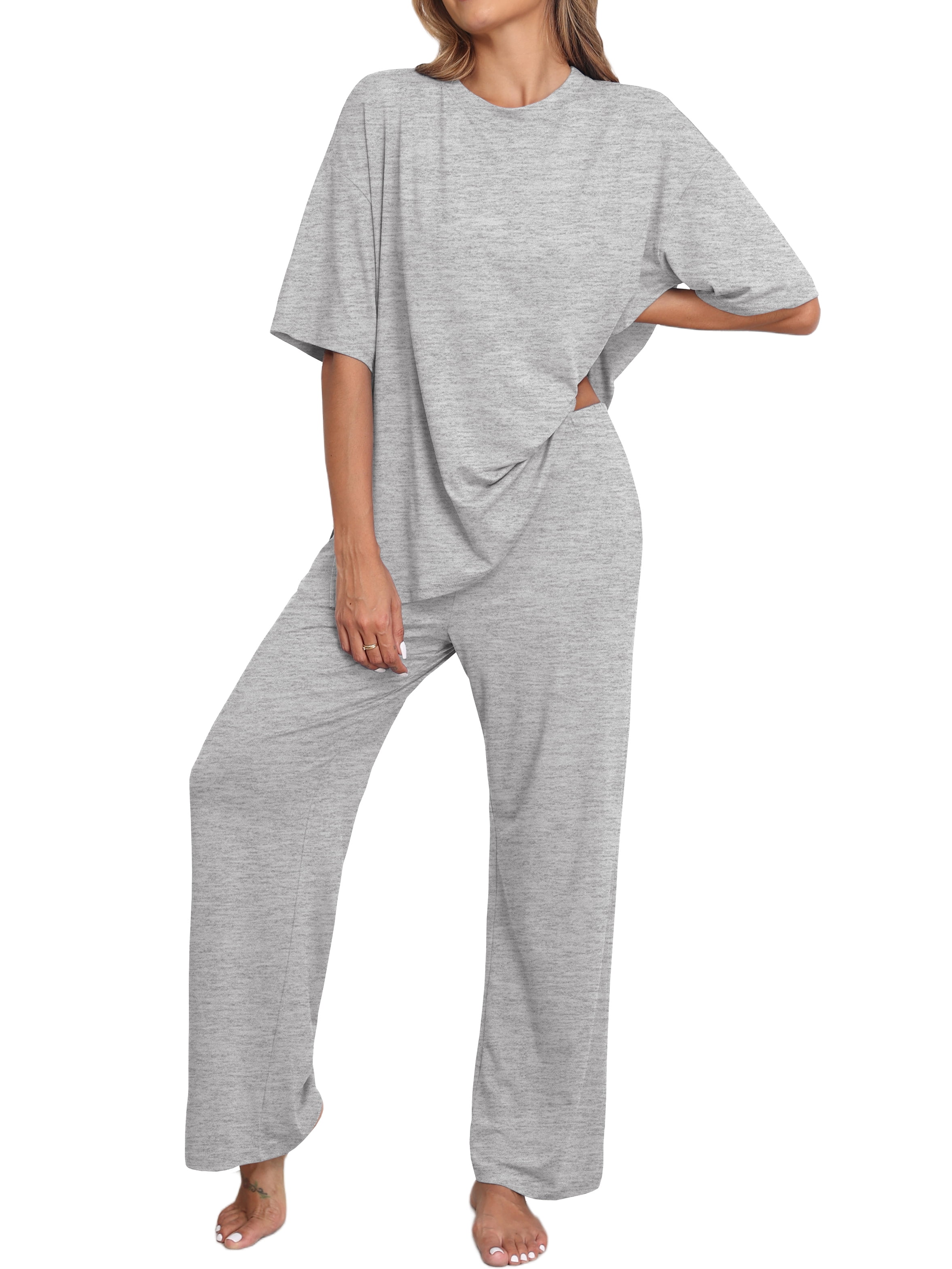 Lounge Sets for Women Knit Short Sleeve Tops and Long Pants Soft Comfy Pajamas Set Oversized 2 Piece Outfits S-4X