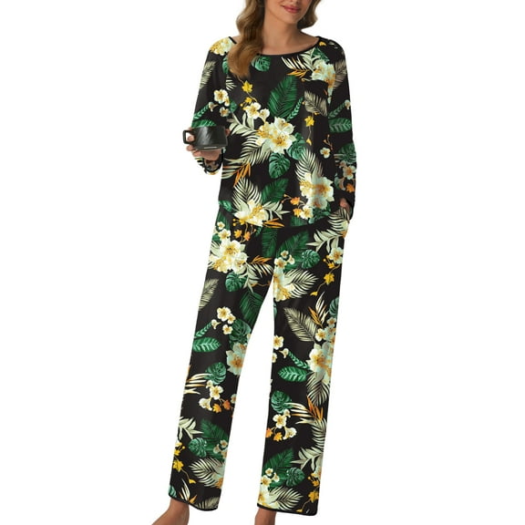 MINTREUS Pajamas for Women Set 2 Piece Lounge Set Long Sleeve Pjs Long Pants Sleepwear with Pockets