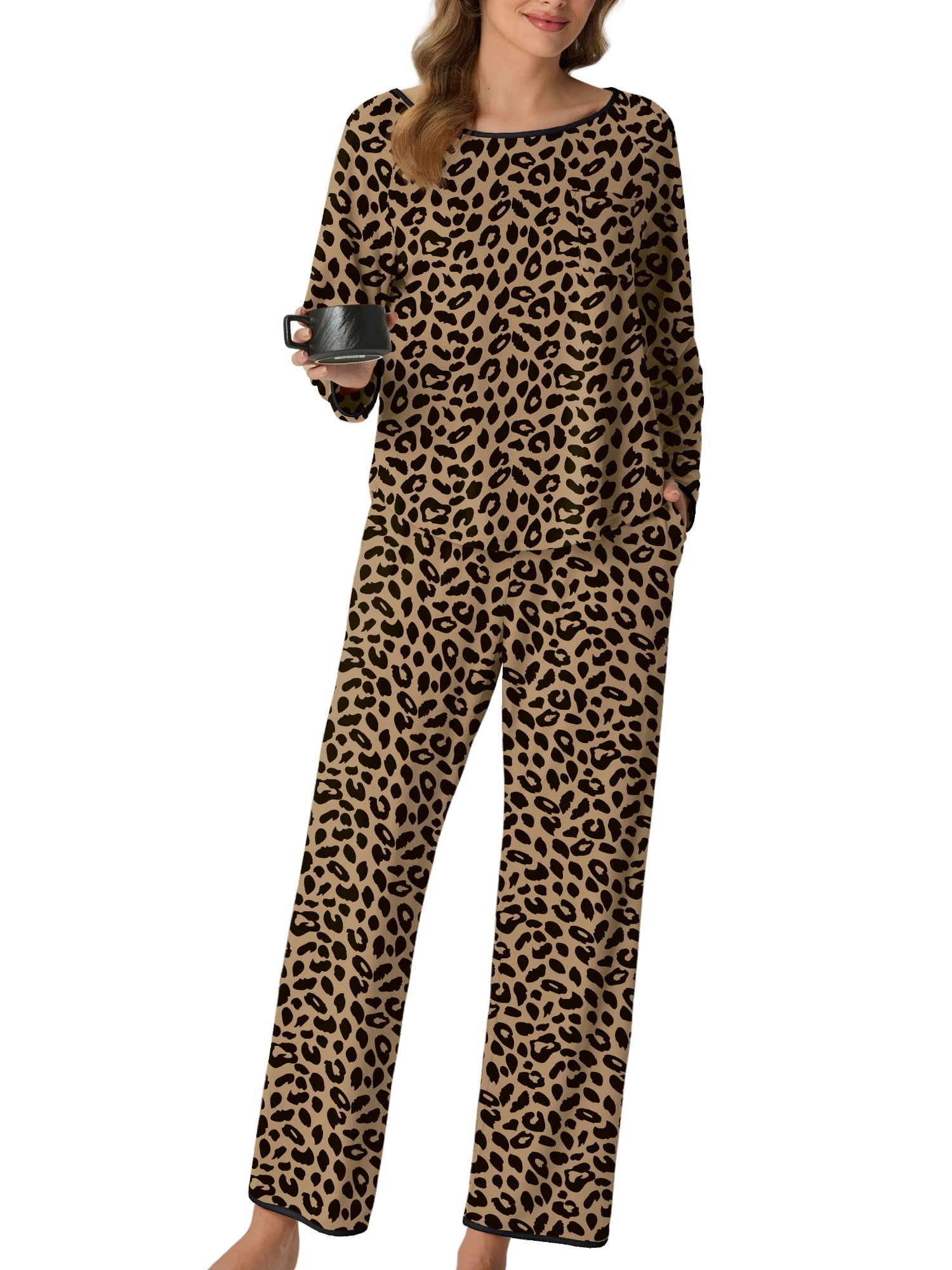 Pajamas for Women Set 2 Piece Lounge Set Long Sleeve Pjs Long Pants Sleepwear with Pockets