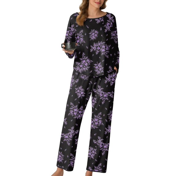 MINTREUS Pajamas for Women Set 2 Piece Lounge Set Long Sleeve Pjs Long Pants Sleepwear with Pockets