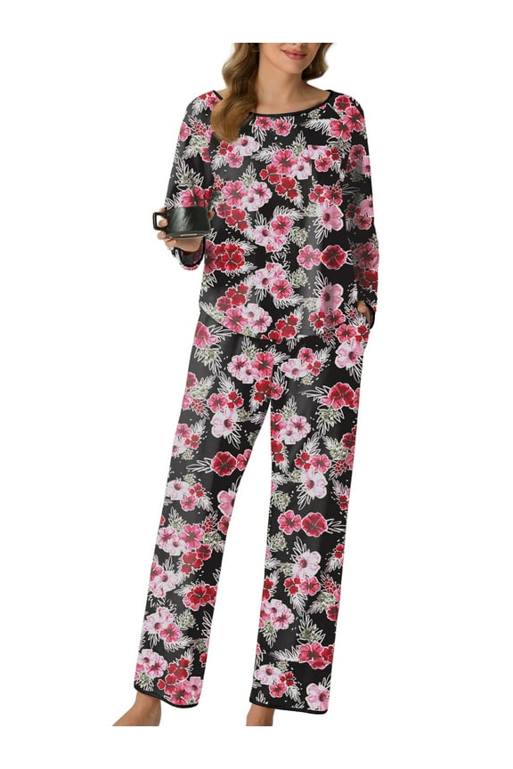 Pajamas for Women Set 2 Piece Lounge Set Long Sleeve Pjs Long Pants Sleepwear with Pockets