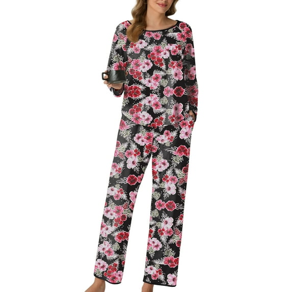 MINTREUS Pajamas for Women Set 2 Piece Lounge Set Long Sleeve Pjs Long Pants Sleepwear with Pockets