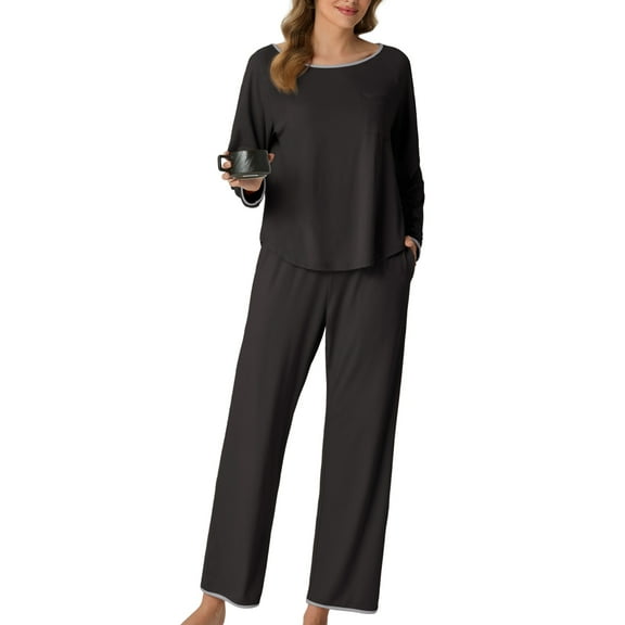 MINTREUS Pajamas for Women Set 2 Piece Lounge Set Long Sleeve Pjs Long Pants Sleepwear with Pockets