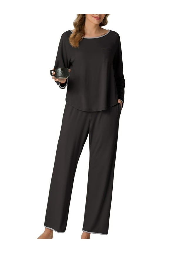 Pajamas for Women Set 2 Piece Lounge Set Long Sleeve Pjs Long Pants Sleepwear with Pockets