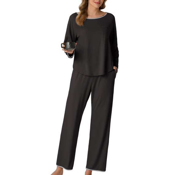 MINTREUS Pajamas for Women Set 2 Piece Lounge Set Long Sleeve Pjs Long Pants Sleepwear with Pockets