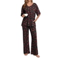 thumbnail image 1 of MINTREUS Lounge Sets for Women Knit Short Sleeve V-neck Tops and Long Pants Soft Comfy Pajamas Set Oversized 2 Piece Outfits, 1 of 7
