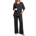 thumbnail image 1 of MINTREUS Lounge Sets for Women Knit Short Sleeve V-neck Tops and Long Pants Soft Comfy Pajamas Set Oversized 2 Piece Outfits, 1 of 8