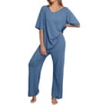 thumbnail image 1 of MINTREUS Lounge Sets for Women Knit Short Sleeve V-neck Tops and Long Pants Soft Comfy Pajamas Set Oversized 2 Piece Outfits, 1 of 6