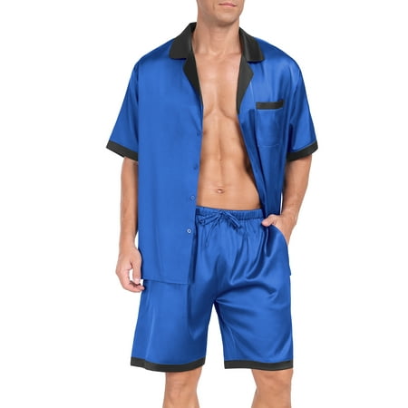 MINTREUS Men Satin Silk Pajamas Set with Pockets Sleepwear Shorts Satin Loungewear 2 Piece Button Down Set