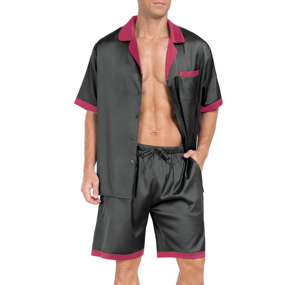 MINTREUS Men Satin Silk Pajamas Set with Pockets Sleepwear Shorts Satin Loungewear 2 Piece Button Down Set