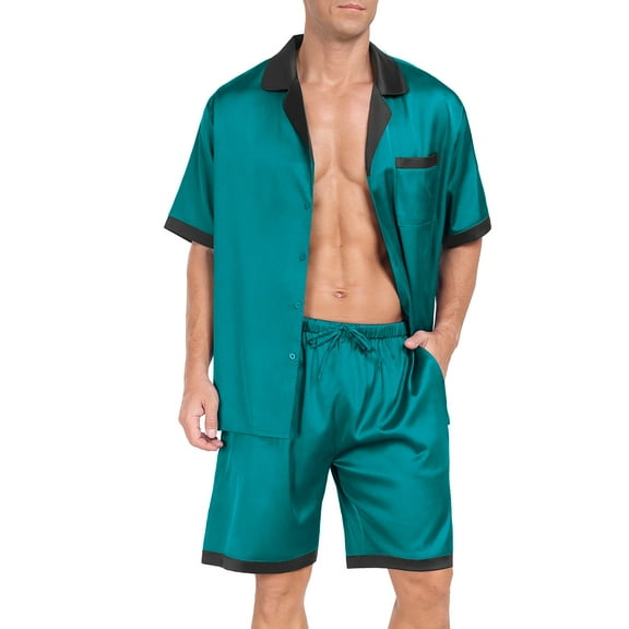 MINTREUS Men Satin Silk Pajamas Set with Pockets Sleepwear Shorts Satin Loungewear 2 Piece Button Down Set
