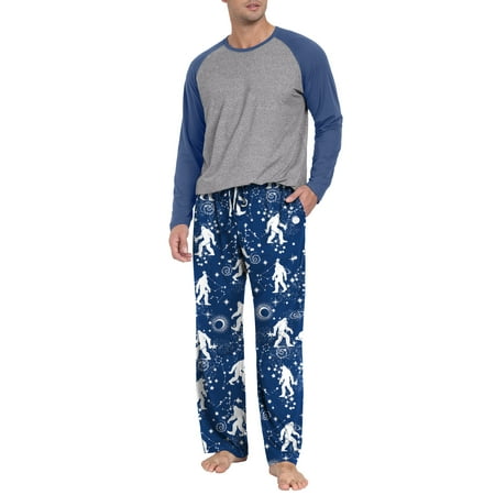 MINTREUS Men's Pajama Set Lightweight Sleepwear Long Sleeve Shirts and Bottoms Soft Comfy Pjs with Pockets S-4X