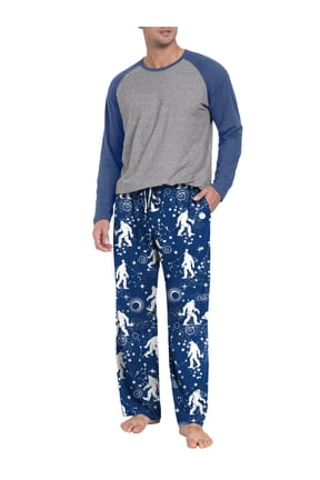 Men's Pajama Set Lightweight Sleepwear Long Sleeve Shirts and Bottoms Soft Comfy Pjs with Pockets S-4X