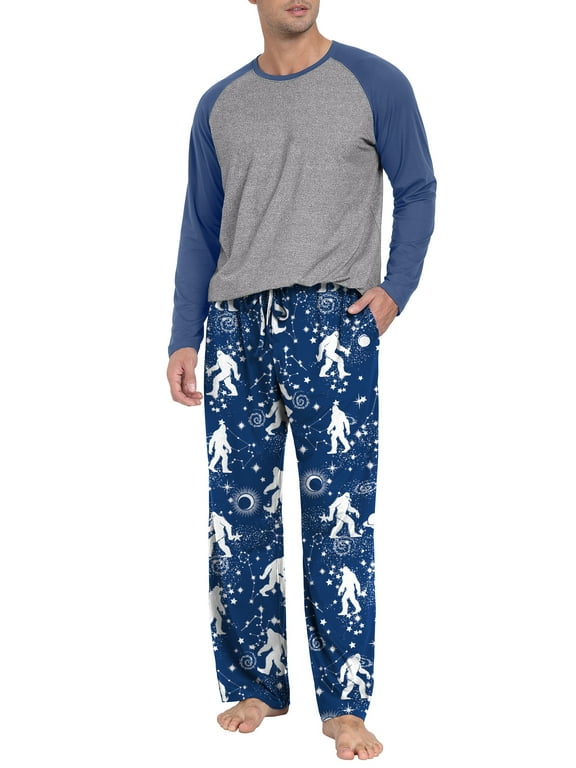 Men's Pajama Set Lightweight Sleepwear Long Sleeve Shirts and Bottoms Soft Comfy Pjs with Pockets S-4X