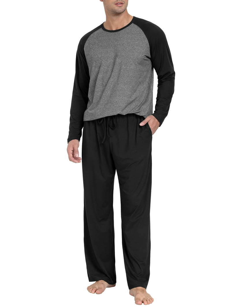 MINTREUS Men's Pajama Set Lightweight Sleepwear Long Sleeve Shirts