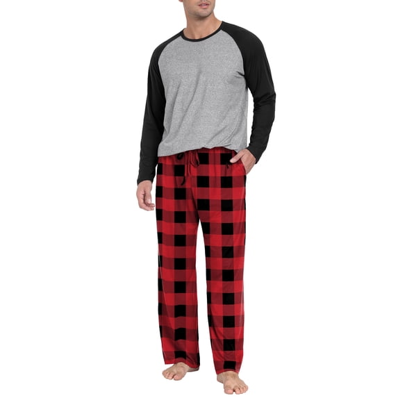 MINTREUS Men's Pajama Set Lightweight Sleepwear Long Sleeve Shirts and Bottoms Soft Comfy Pjs with Pockets