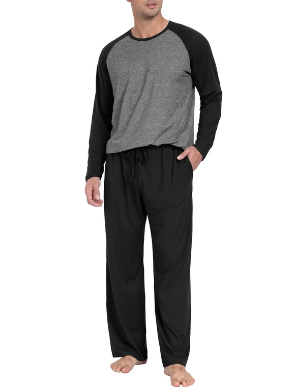 Men's Pajama Set Lightweight Sleepwear Long Sleeve Shirts and Bottoms Soft Comfy Pjs with Pockets S-4X