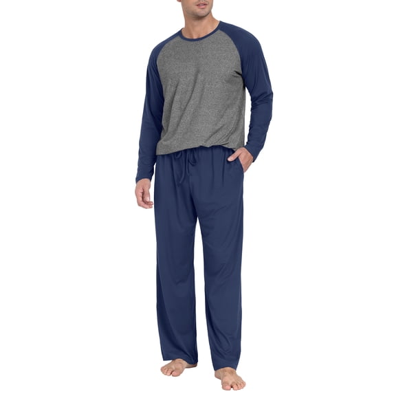 MINTREUS Men's Pajama Set Lightweight Sleepwear Long Sleeve Shirts and Bottoms Soft Comfy Pjs with Pockets S-4X