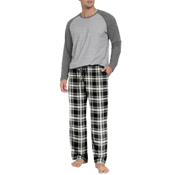 MINTREUS Men's Pajama Set Lightweight Sleepwear Long Sleeve Shirts and Bottoms Soft Comfy Pjs with Pockets