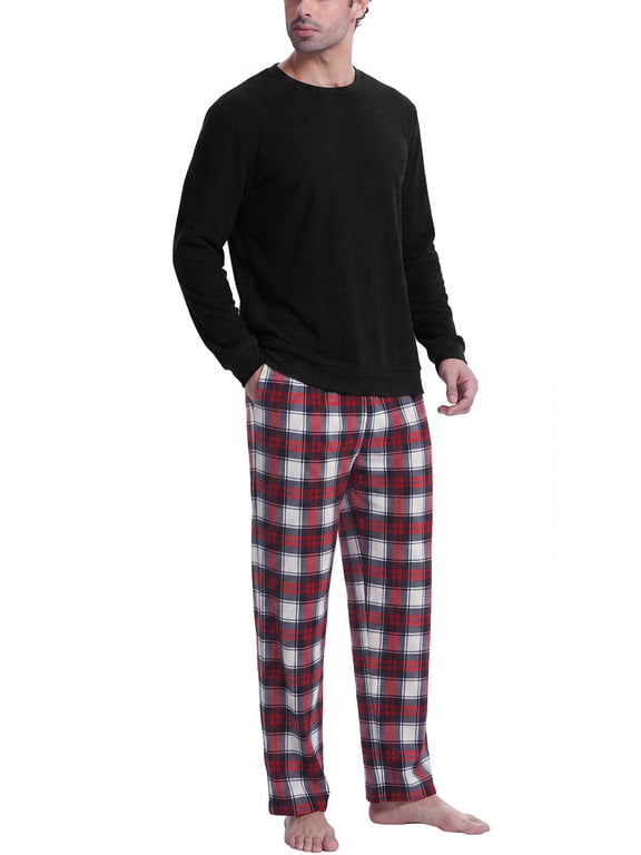 Mens Pajama Set 2-Piece Long Sleeve Lounge Sleepwear Pjs Sets with Pockets