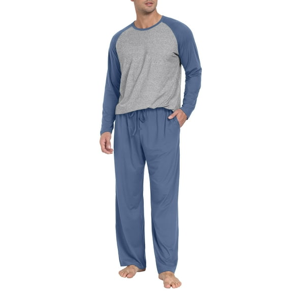 MINTREUS Men's Pajama Set Lightweight Sleepwear Long Sleeve Shirts and Bottoms Soft Comfy Pjs with Pockets