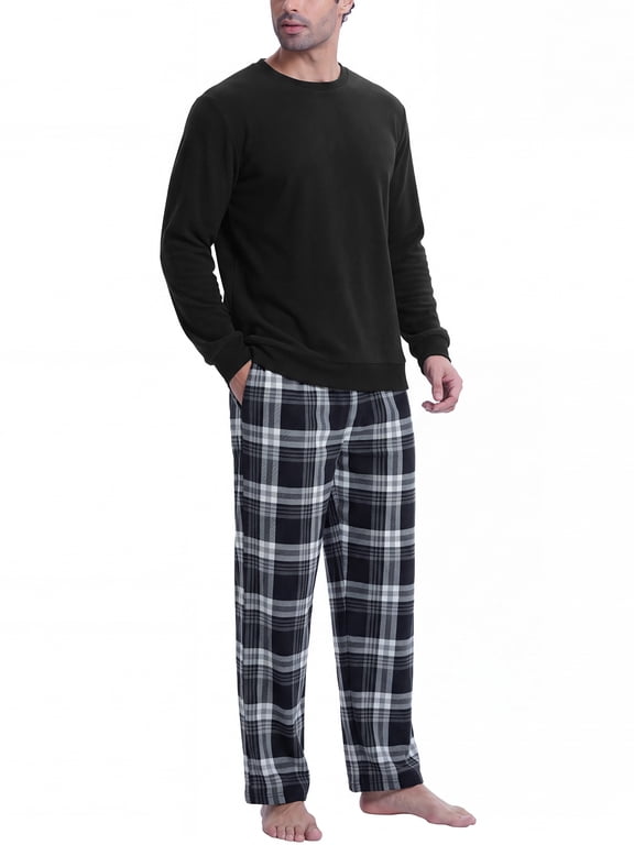 Mens Pajama Set 2-Piece Long Sleeve Lounge Sleepwear Pjs Sets with Pockets