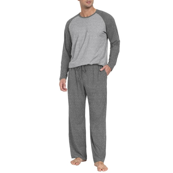 MINTREUS Men's Pajama Set Lightweight Sleepwear Long Sleeve Shirts and Bottoms Soft Comfy Pjs with Pockets