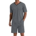 thumbnail image 1 of MINTREUS Men's Pajama Set Short Sleeved V-Neck 2-Piece Pajama Shorts With Pockets Pajamas For Men, 1 of 6