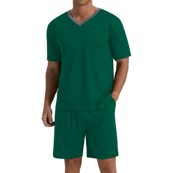 MINTREUS Men's Pajama Set Short Sleeved V-Neck 2-Piece Pajama Shorts With Pockets Pajamas For Men