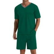 MINTREUS Mens Pajama Set Short Sleeved V-Neck 2-Piece Pajama Shorts With Pockets Pajamas For Men