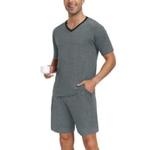 MINTREUS Men's Pajama Set Short Sleeved V-Neck 2-Piece Pajama Shorts With Pockets Pajamas For Men