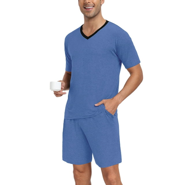 MINTREUS Men's Pajama Set Short Sleeved VNeck 2Piece Pajama Shorts