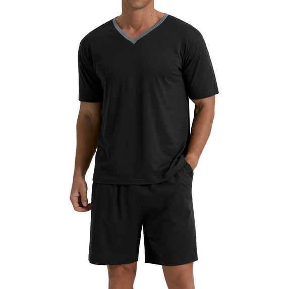 MINTREUS Men's Pajama Set Short Sleeved V-Neck 2-Piece Pajama Shorts With Pockets Pajamas For Men