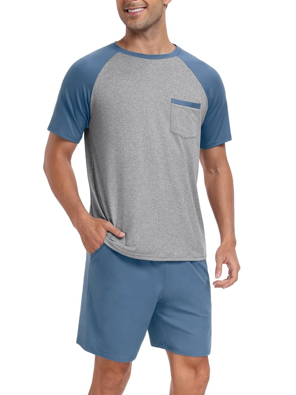 Men's Pajama Set Short sleeved Round Neck 2-piece Set Men's Shorts Casual Set Raglan Pajamas
