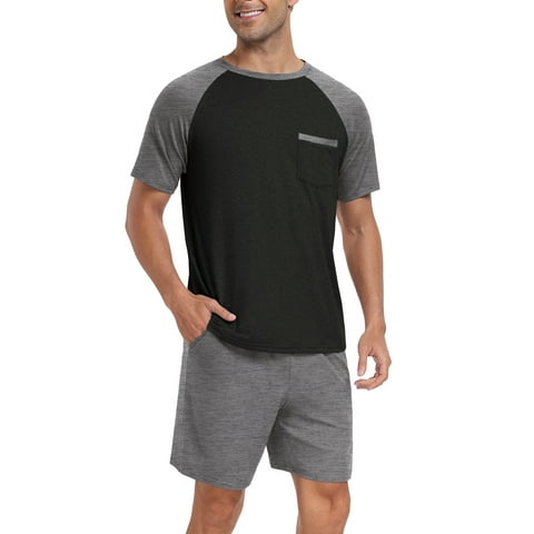 Men's Pajama Set Short sleeved Round Neck 2-piece Set Men's Shorts Casual Set Raglan Pajamas