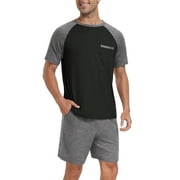 MINTREUS Mens Pajama Set Short sleeved Round Neck 2-piece Set Mens Shorts Casual Set Raglan Pajamas